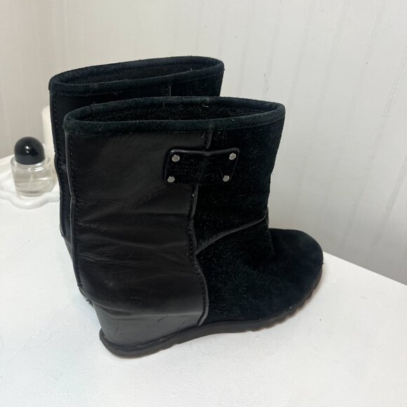 Marc Jacobs Black Suede and Leather Boots Booties Wedge Platform Black - Picture 10 of 12